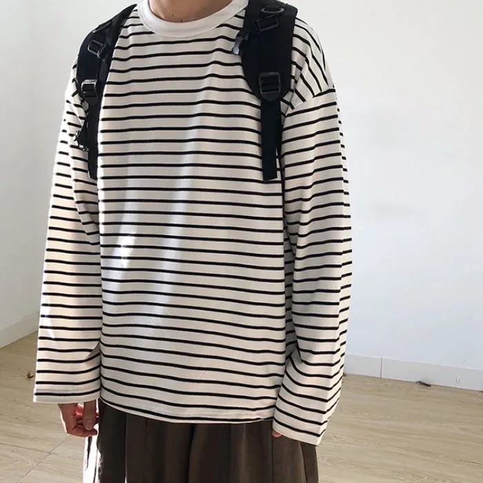 Striped Loose Long Sleeve T-shirt N0515