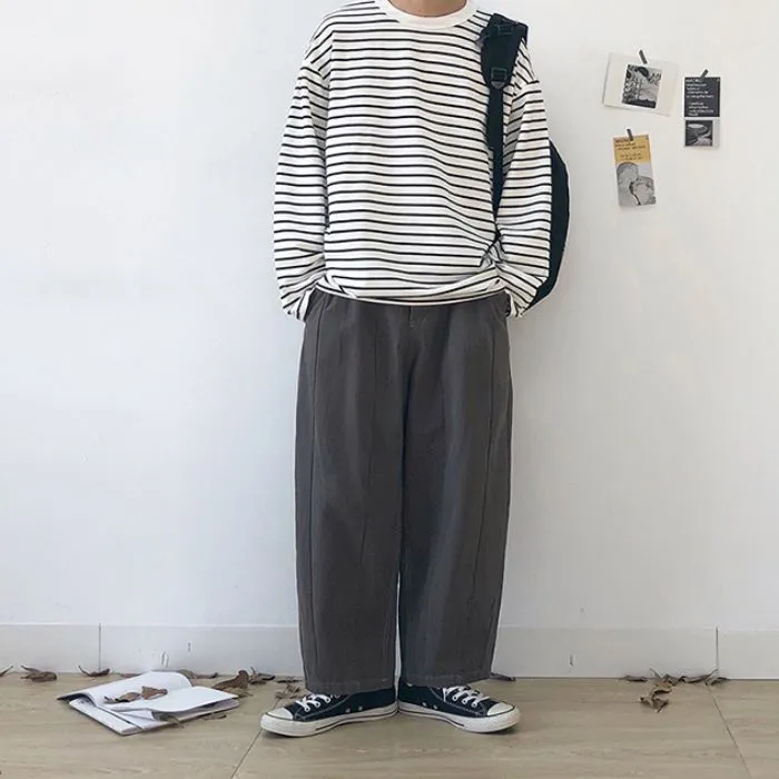 Striped Loose Long Sleeve T-shirt N0515