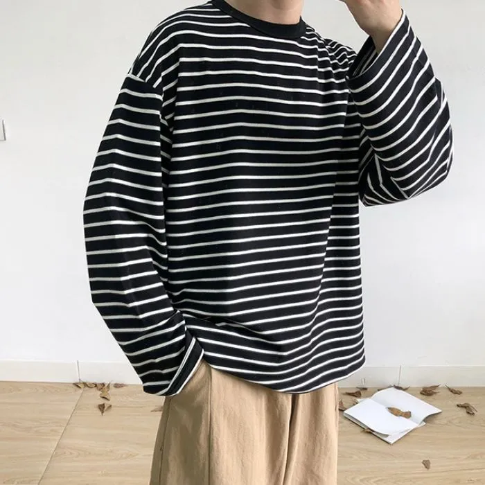 Striped Loose Long Sleeve T-shirt N0515
