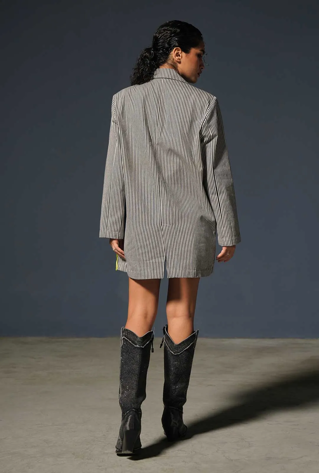 Striped Oversized Blazer With Fitted Short Dress Set