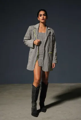 Striped Oversized Blazer With Fitted Short Dress Set