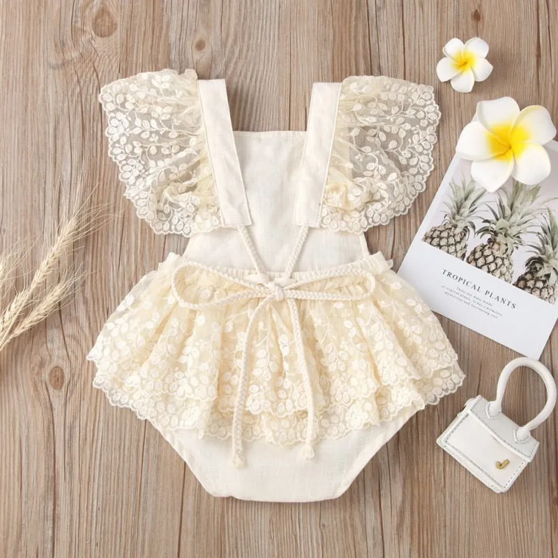The Iliana Flutter-Sleeve Hand-Embroidered Romper