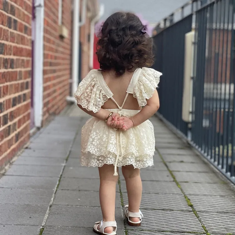 The Iliana Flutter-Sleeve Hand-Embroidered Romper