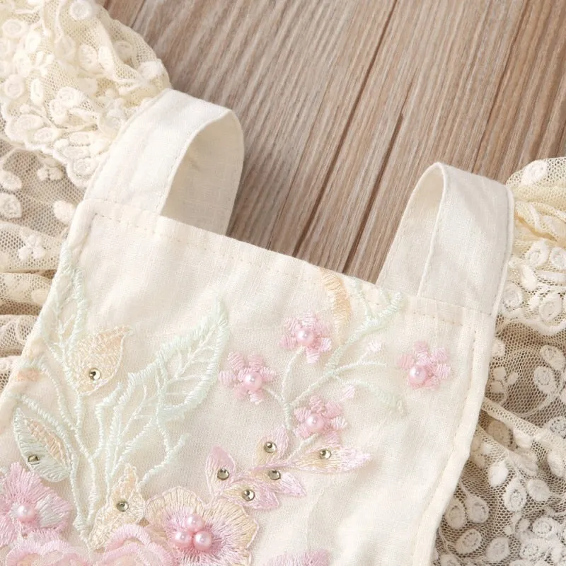 The Iliana Flutter-Sleeve Hand-Embroidered Romper