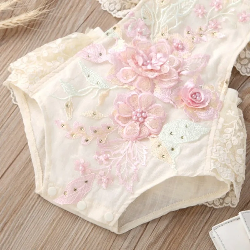 The Iliana Flutter-Sleeve Hand-Embroidered Romper