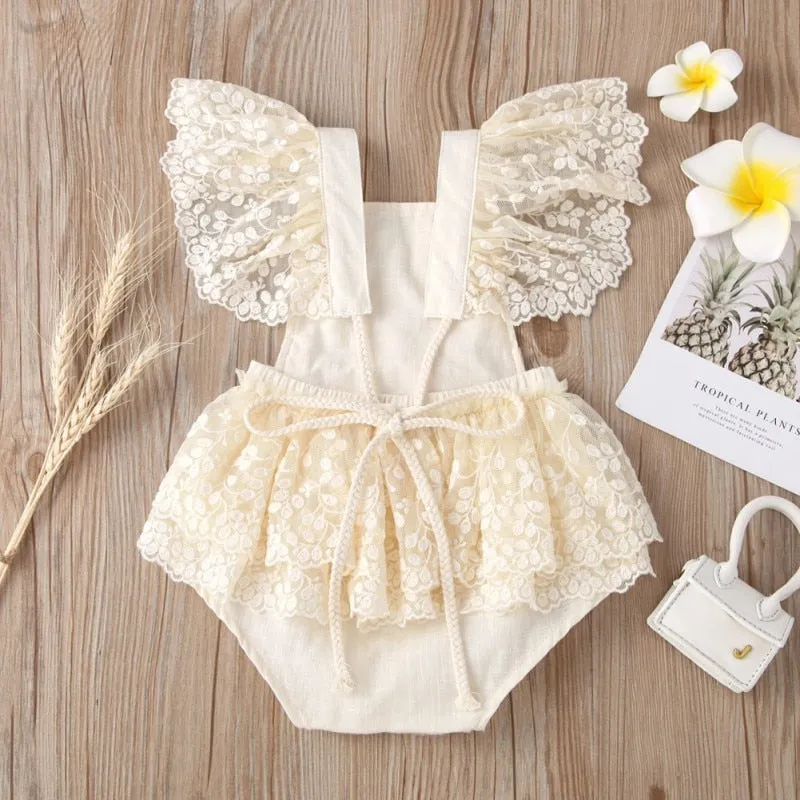The Iliana Flutter-Sleeve Hand-Embroidered Romper