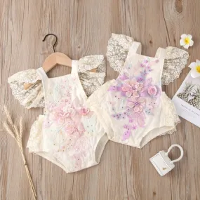 The Iliana Flutter-Sleeve Hand-Embroidered Romper