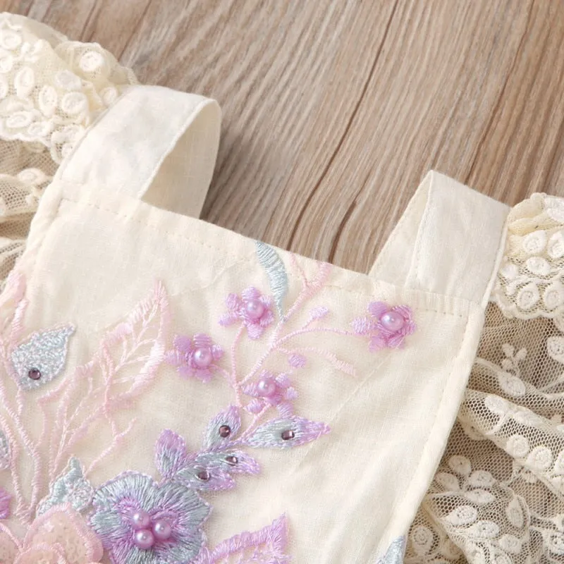 The Iliana Flutter-Sleeve Hand-Embroidered Romper