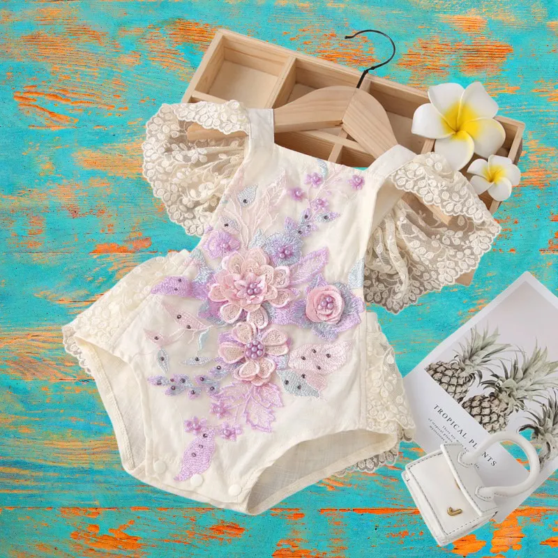 The Iliana Flutter-Sleeve Hand-Embroidered Romper