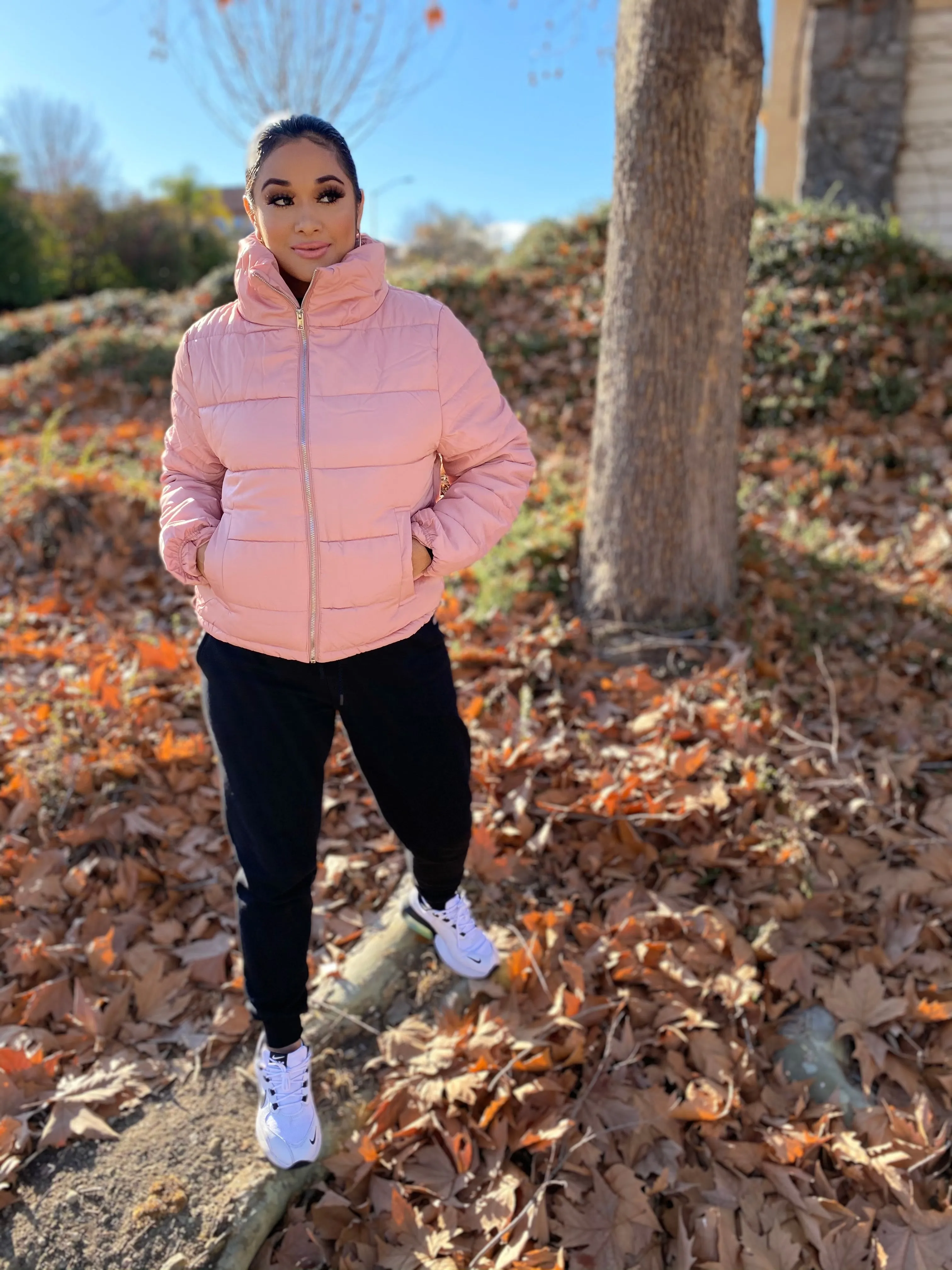 The Puff Cropped Zip-Up Parka Jacket (light pink)
