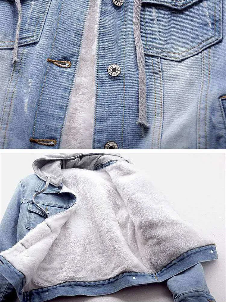 Thicken Fleece Liner Denim Jacket Women Winter Coat Fluff Padded Jackets Short Outerwear