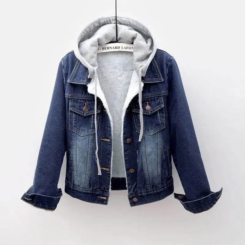 Thicken Fleece Liner Denim Jacket Women Winter Coat Fluff Padded Jackets Short Outerwear