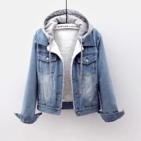 Thicken Fleece Liner Denim Jacket Women Winter Coat Fluff Padded Jackets Short Outerwear