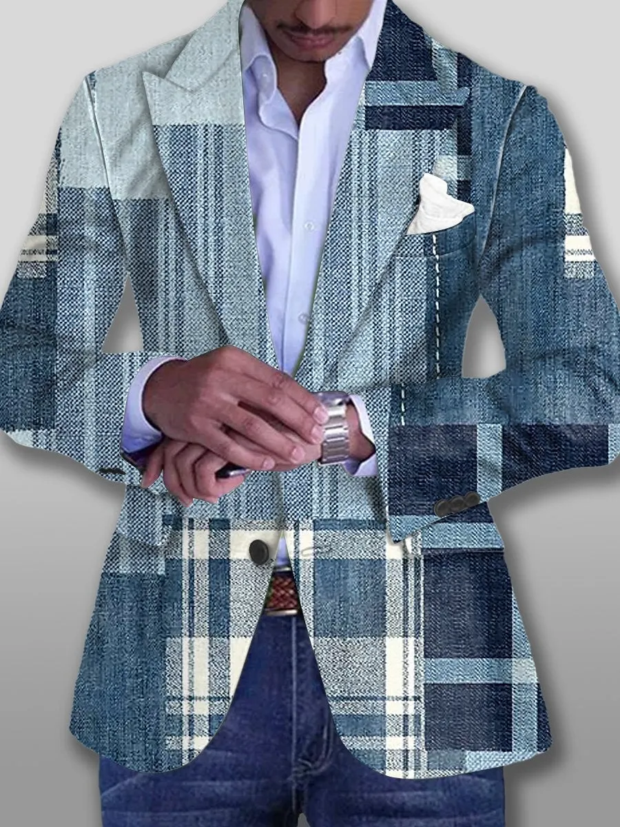 Vintage Patchwork Print 3 Pockets Single Breasted Blazer
