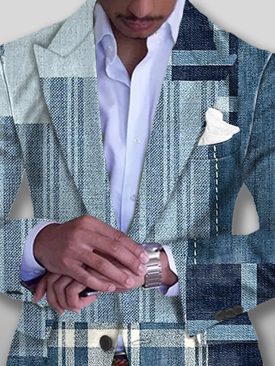 Vintage Patchwork Print 3 Pockets Single Breasted Blazer