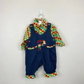 Vintage Popsicle Colorful Plaid Denim Overalls Set 12 Months
