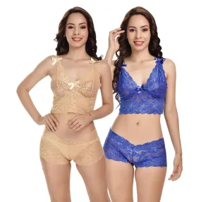 Viral Girl's Women's Babydoll Lingerie Set For Honeymoon For Women's Thongs (Blue::yellow_Free Size) (pack Of 2)