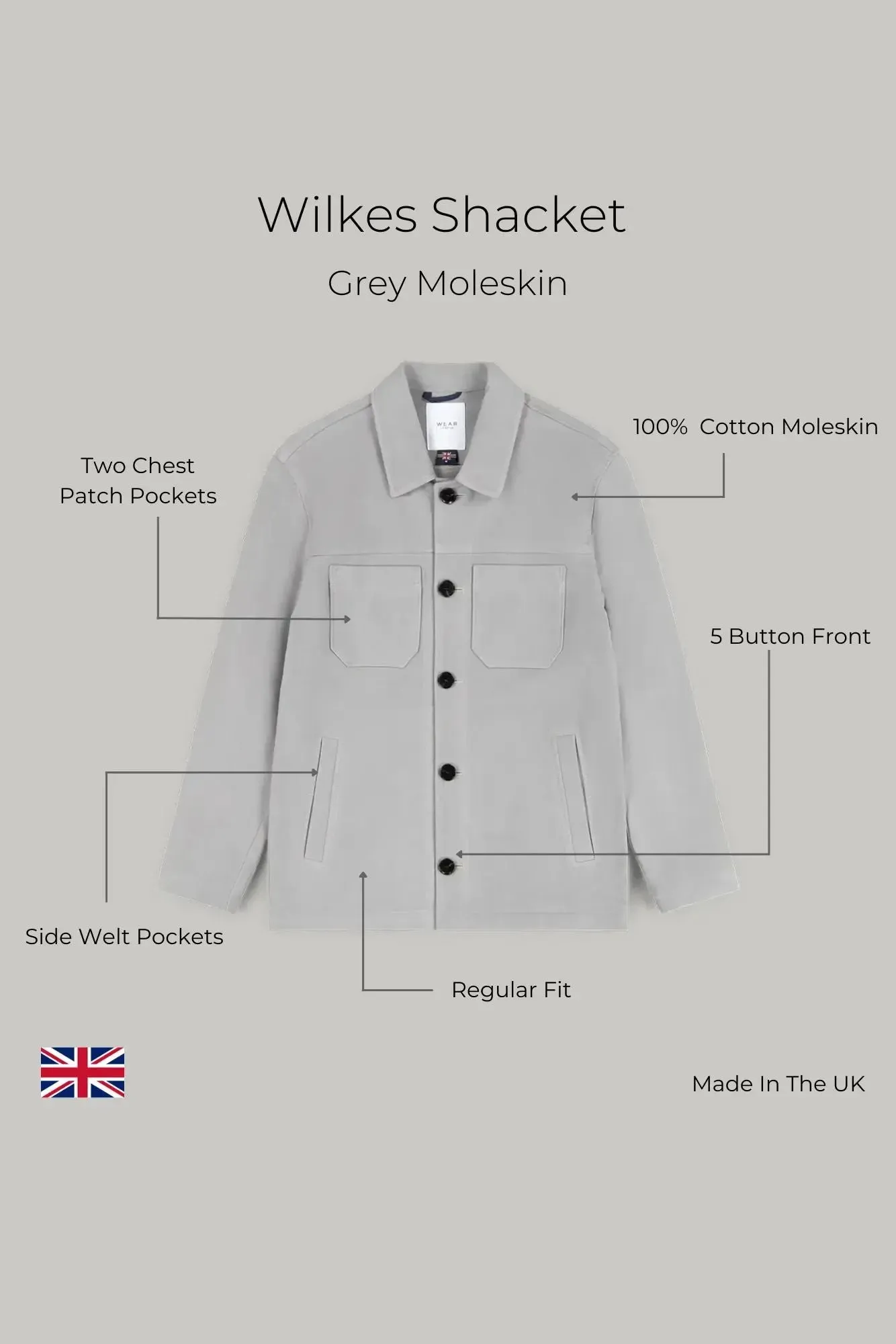 Wilkes Shacket - Light Grey Moleskin