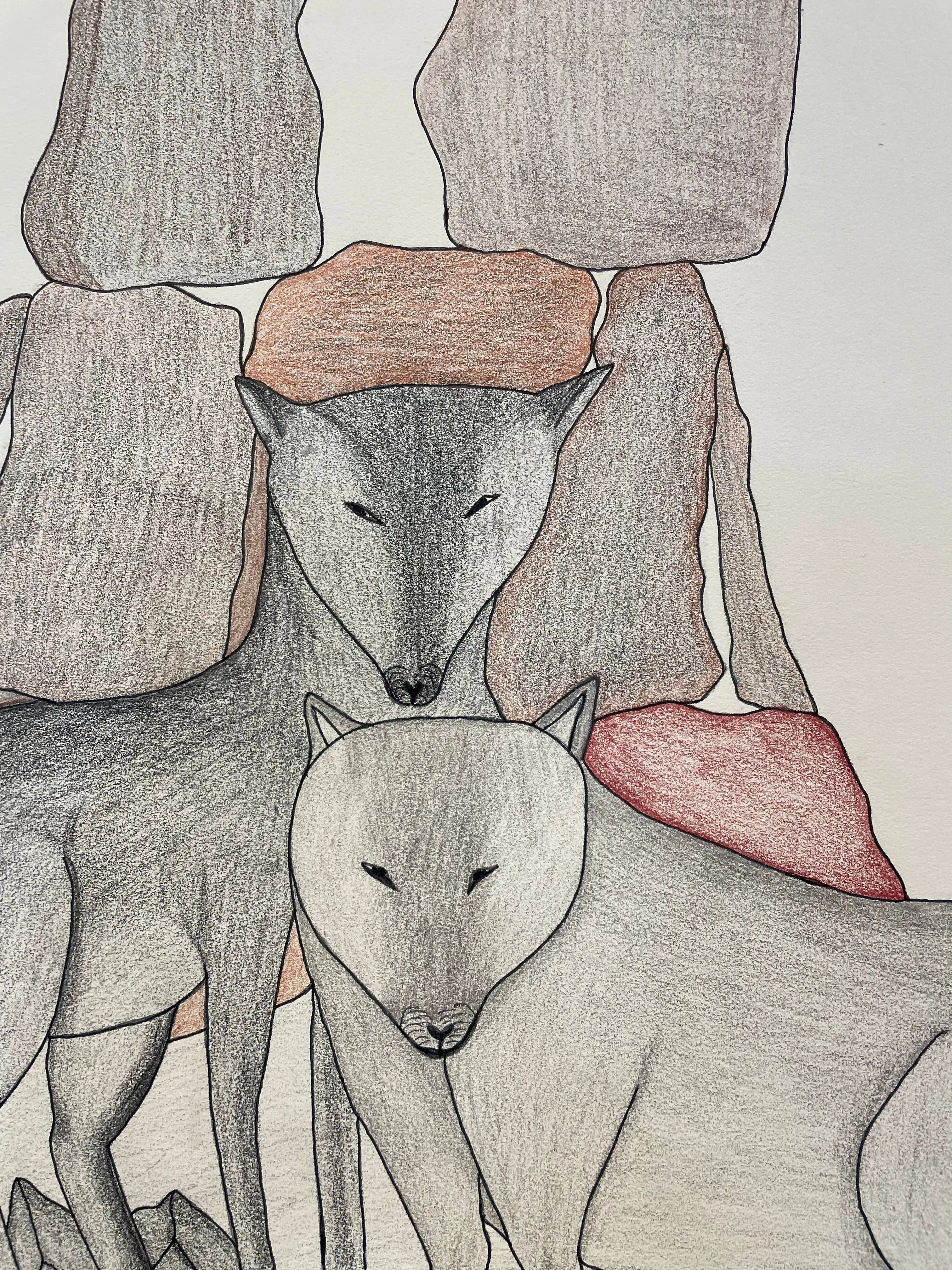 Wolves at an Inuksuk, by Napatchie Pootoogook