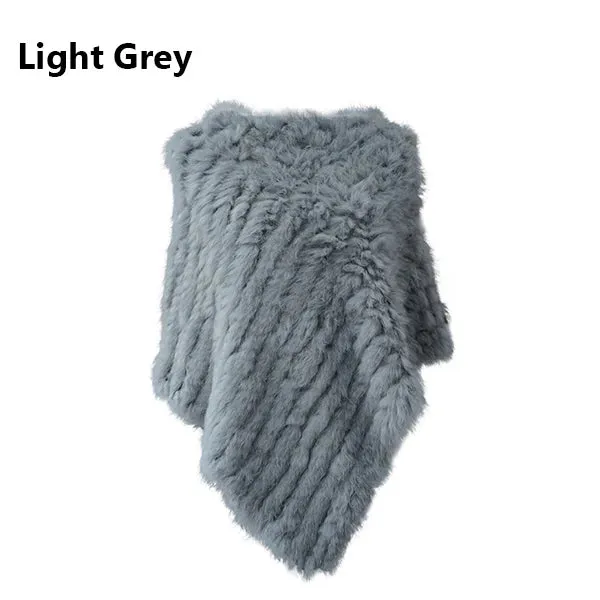 Women's Real Rabbit Fur Knitted Poncho Vest – Natural Fur Shawl Wrap, Elegant Cape for Wedding & Party