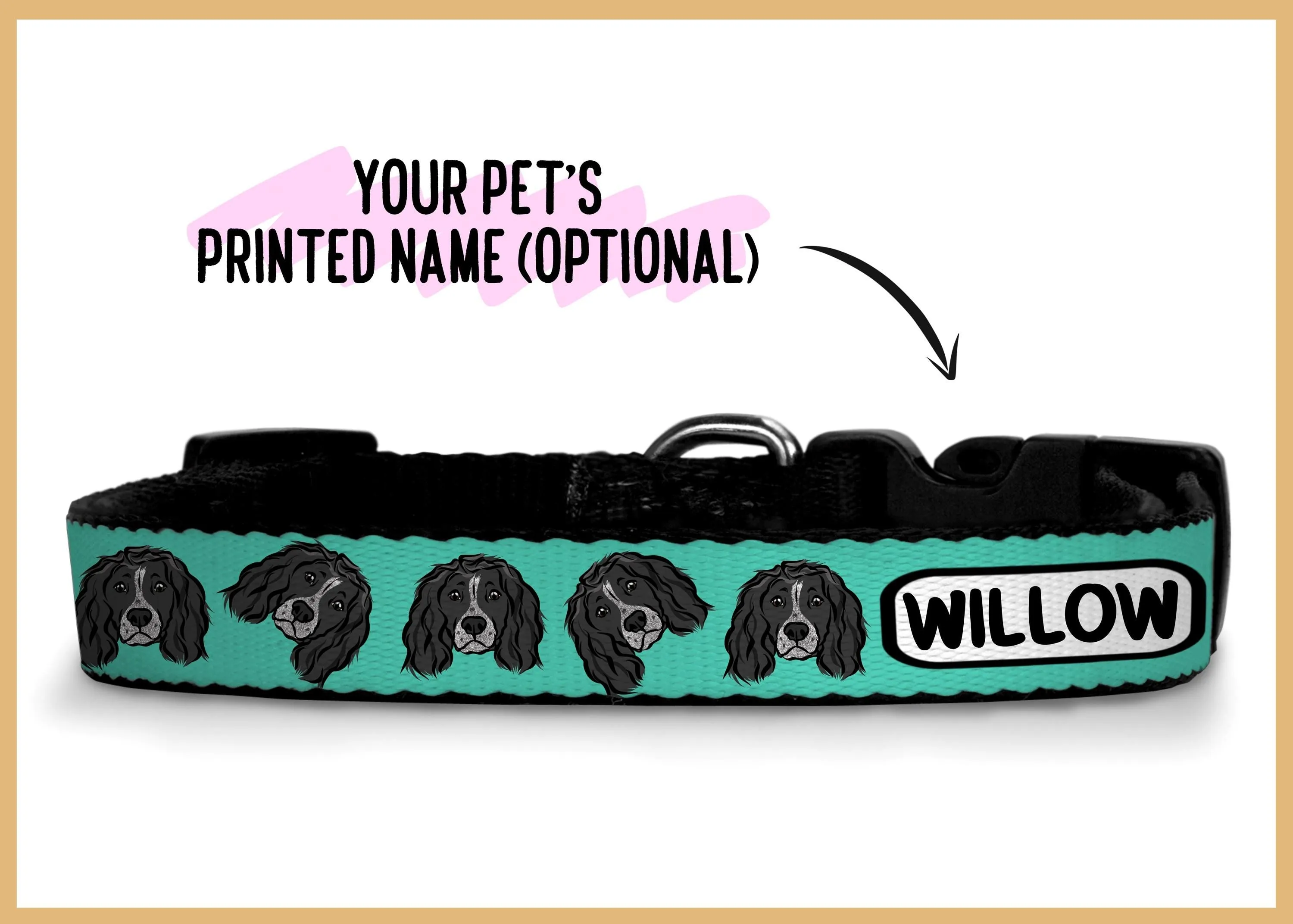 Working Cocker Spaniel Collar/ Custom Pet Buckle Collar/Large Dog Breed Collar/Working Cocker Face Pattern Collar/ Working Cocker Lover Gift
