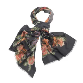 Woven Flower Black Wool Scarf by One Hundred Stars