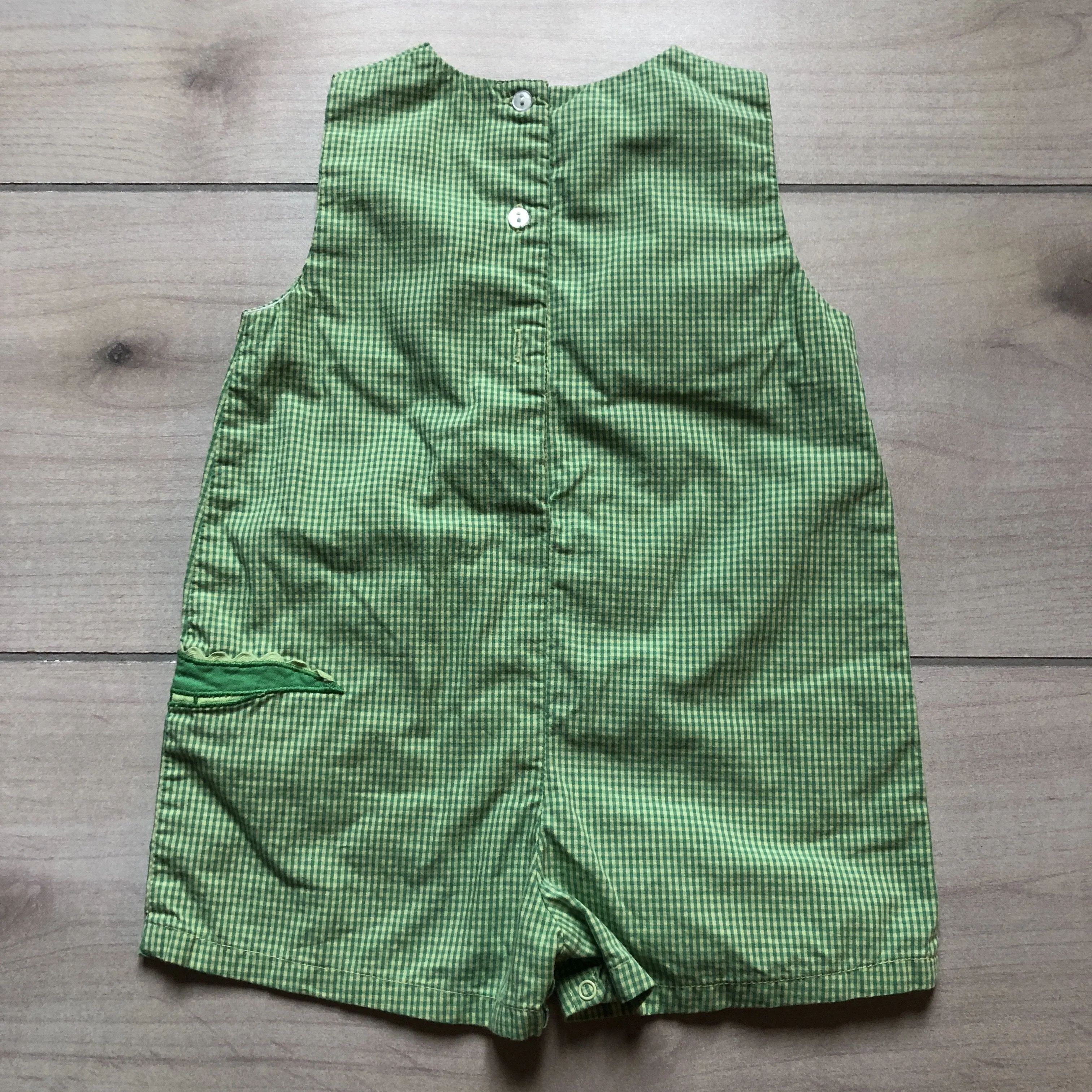 ZU Green Gingham Crocodile Applique Romper